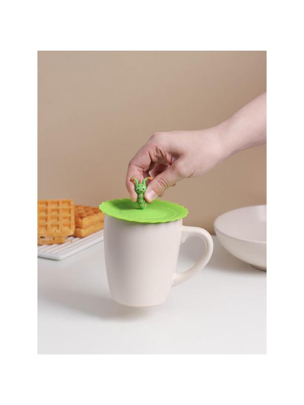 Силиконовая крышка-невыкипайка Доляна «Гусеничка» d=10 см, цвет зелёный