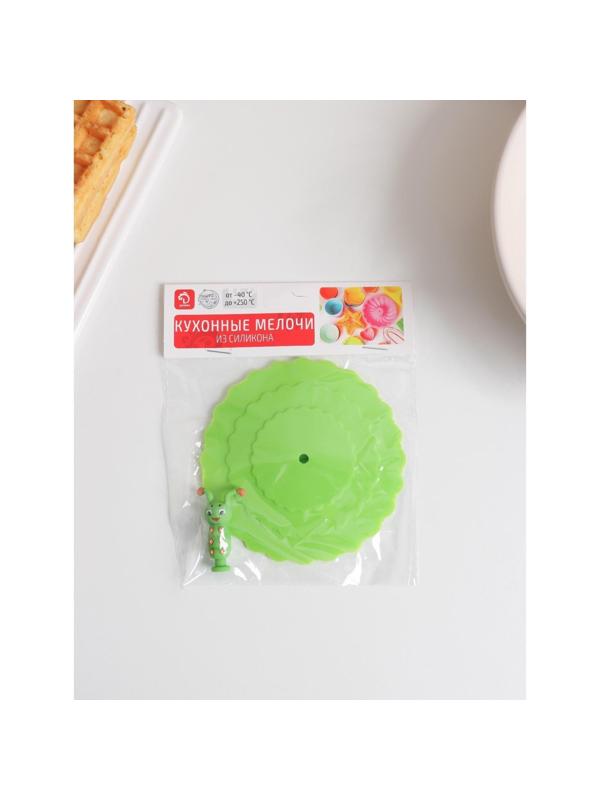 Силиконовая крышка-невыкипайка Доляна «Гусеничка» d=10 см, цвет зелёный