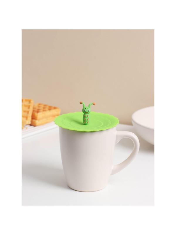 Силиконовая крышка-невыкипайка Доляна «Гусеничка» d=10 см, цвет зелёный