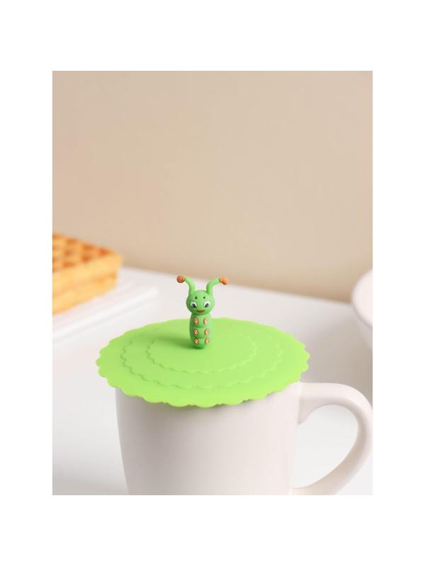 Силиконовая крышка-невыкипайка Доляна «Гусеничка» d=10 см, цвет зелёный