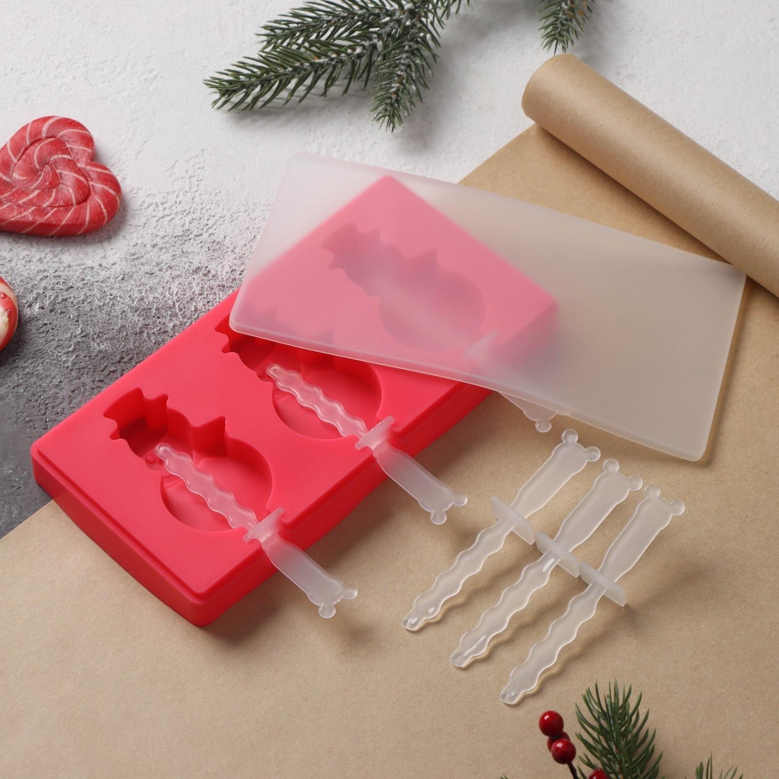 Форма для мороженого с крышкой Доляна «Снеговик», 18×9×2 см, цвет красный