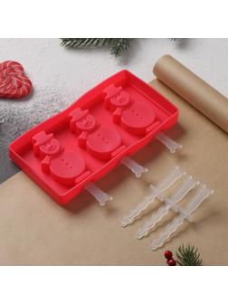 Форма для мороженого с крышкой Доляна «Снеговик», 18×9×2 см, цвет красный