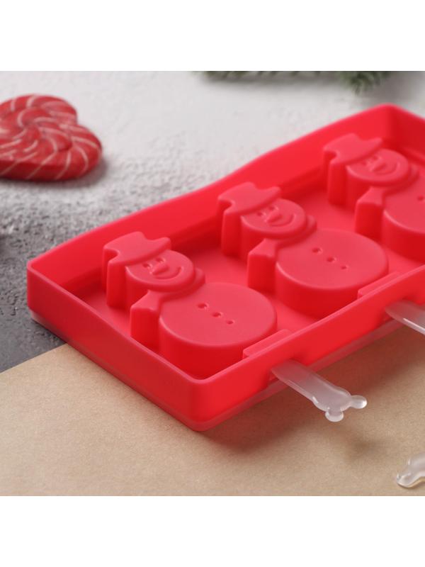 Форма для мороженого с крышкой Доляна «Снеговик», 18×9×2 см, цвет красный