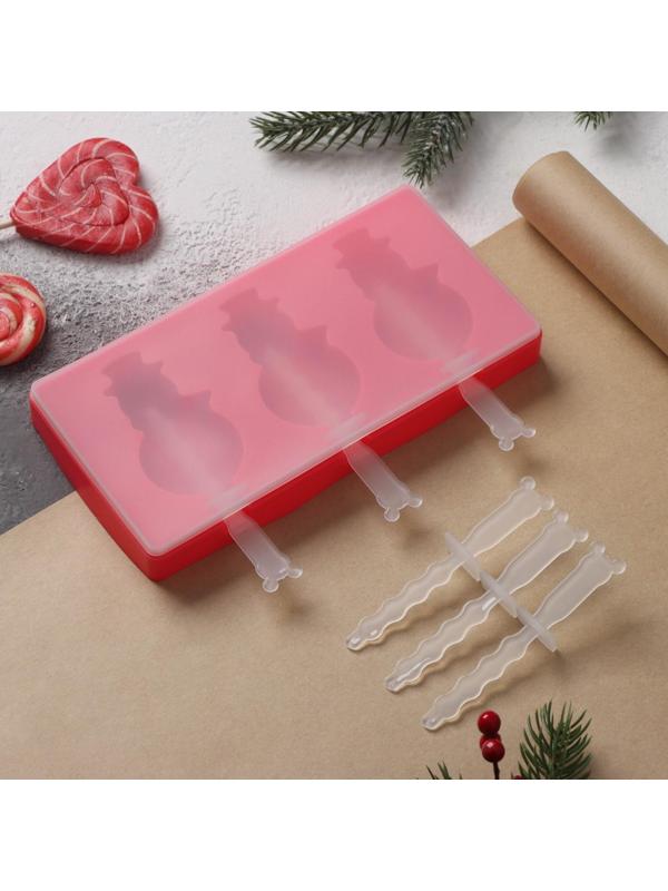 Форма для мороженого с крышкой Доляна «Снеговик», 18×9×2 см, цвет красный