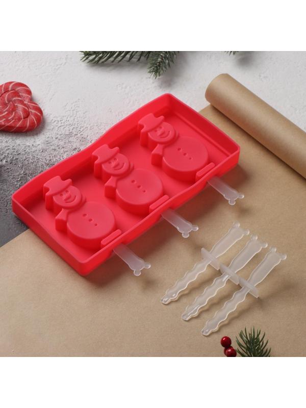 Форма для мороженого с крышкой Доляна «Снеговик», 18×9×2 см, цвет красный