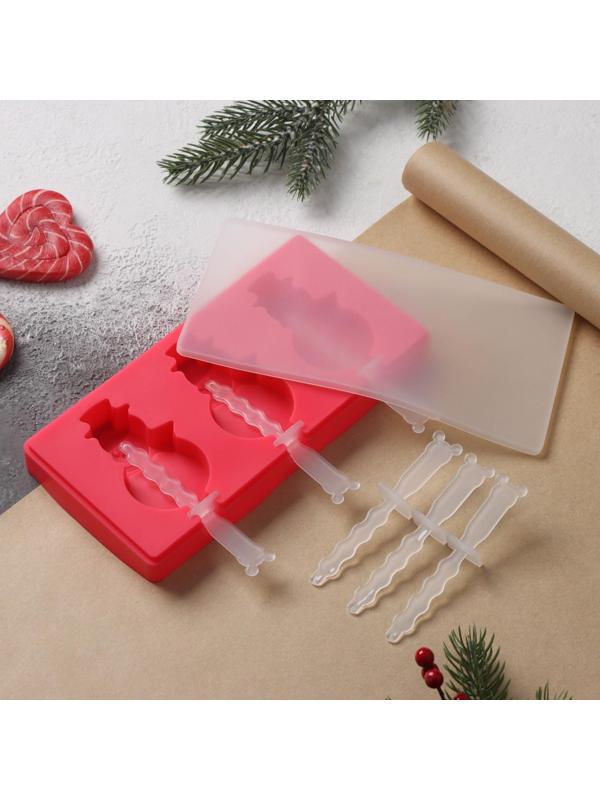 Форма для мороженого с крышкой Доляна «Снеговик», 18×9×2 см, цвет красный