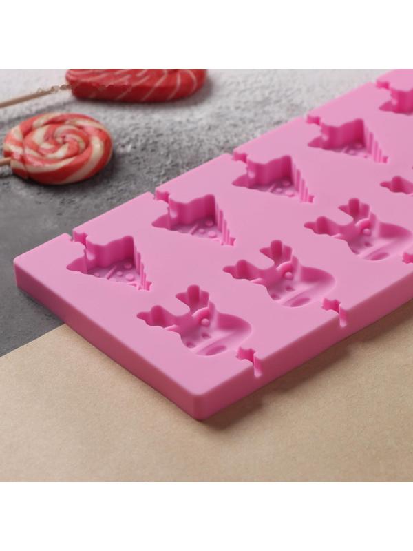 Форма для леденцов Доляна «Новый год», 25×10,5×1 см, 12 ячеек, с палочками, цвет розовый