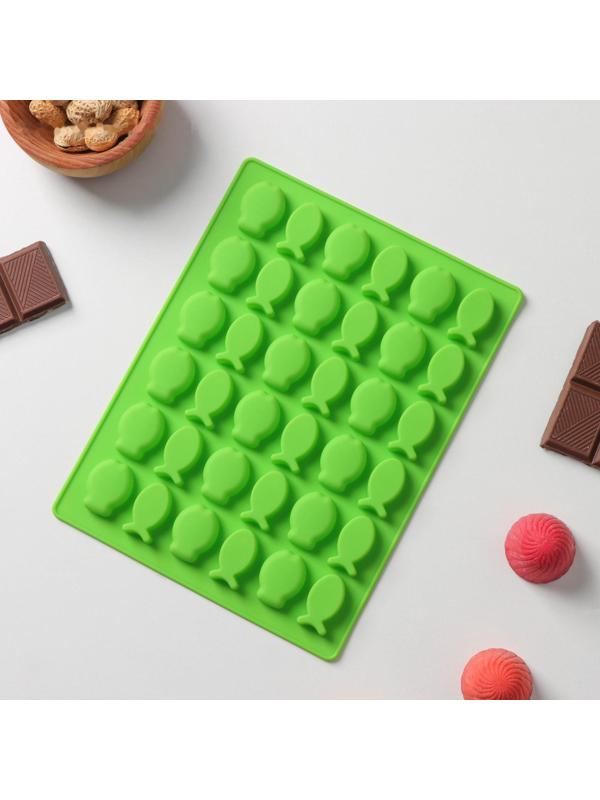 Форма силиконовая для мармелада Доляна «Рыбки», 18,5×14×1 см, 36 ячеек (2,5×1,5 см), цвет зелёный