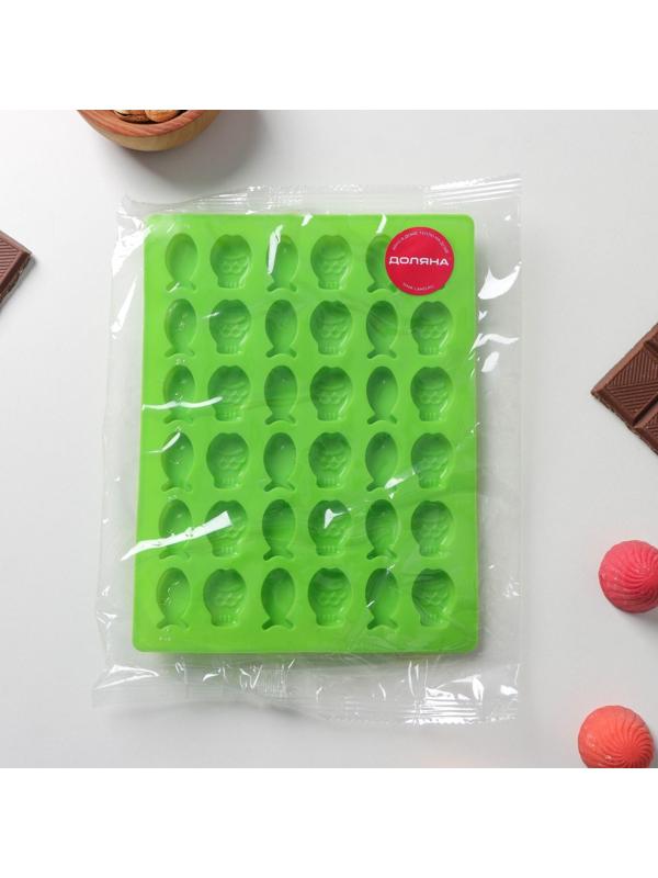 Форма силиконовая для мармелада Доляна «Рыбки», 18,5×14×1 см, 36 ячеек (2,5×1,5 см), цвет зелёный