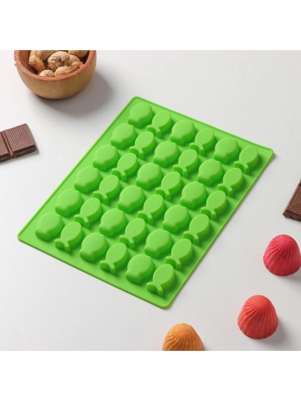 Форма силиконовая для мармелада Доляна «Рыбки», 18,5×14×1 см, 36 ячеек (2,5×1,5 см), цвет зелёный