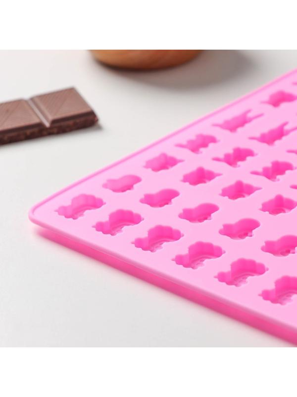 Форма силиконовая для мармелада Доляна «Зоопарк», 18,5×15×0,5 см, 49 ячеек (2×1,5 см), цвет розовый