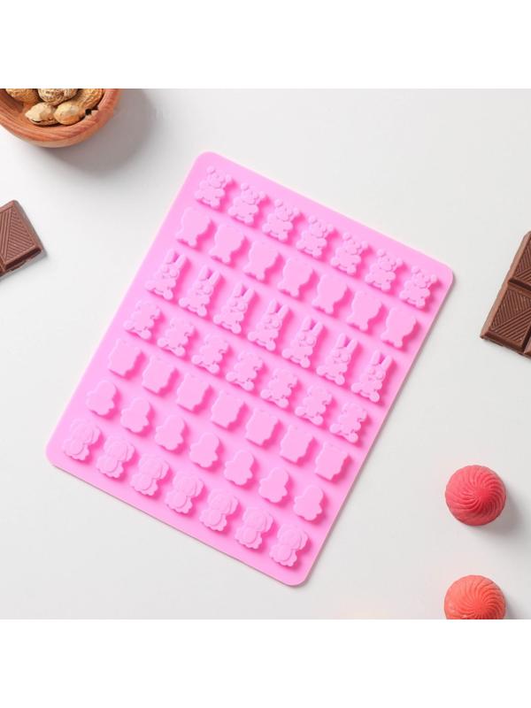 Форма силиконовая для мармелада Доляна «Зоопарк», 18,5×15×0,5 см, 49 ячеек (2×1,5 см), цвет розовый