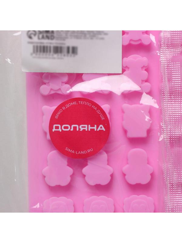 Форма силиконовая для мармелада Доляна «Зоопарк», 18,5×15×0,5 см, 49 ячеек (2×1,5 см), цвет розовый