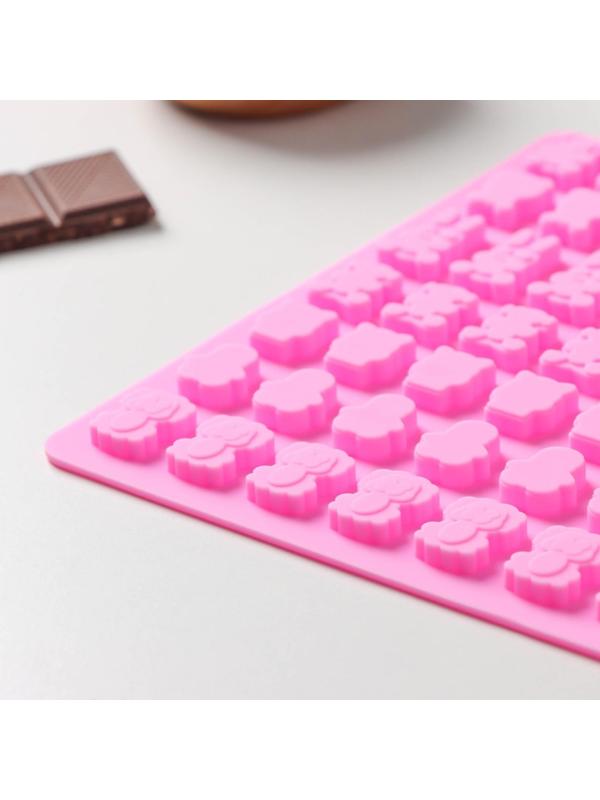 Форма силиконовая для мармелада Доляна «Зоопарк», 18,5×15×0,5 см, 49 ячеек (2×1,5 см), цвет розовый