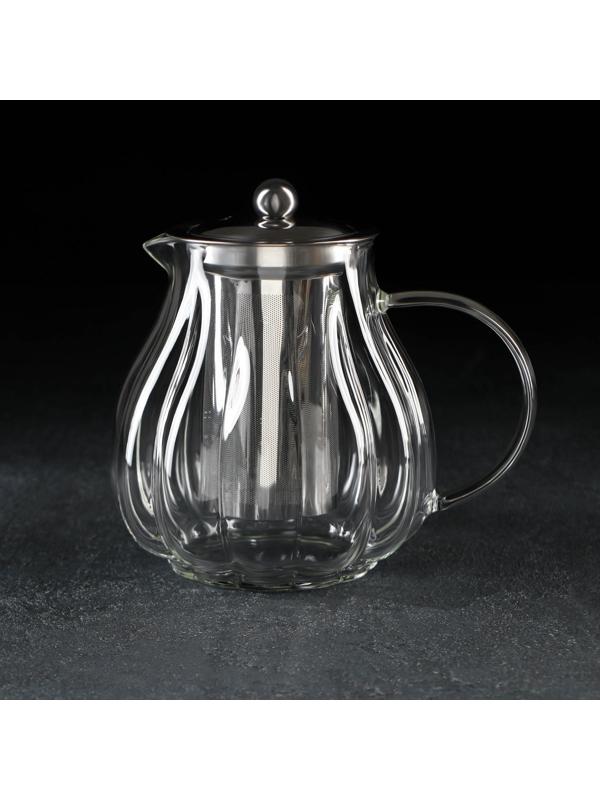 Чайник стеклянный заварочный с металлическим ситом «Глори», 1 л
