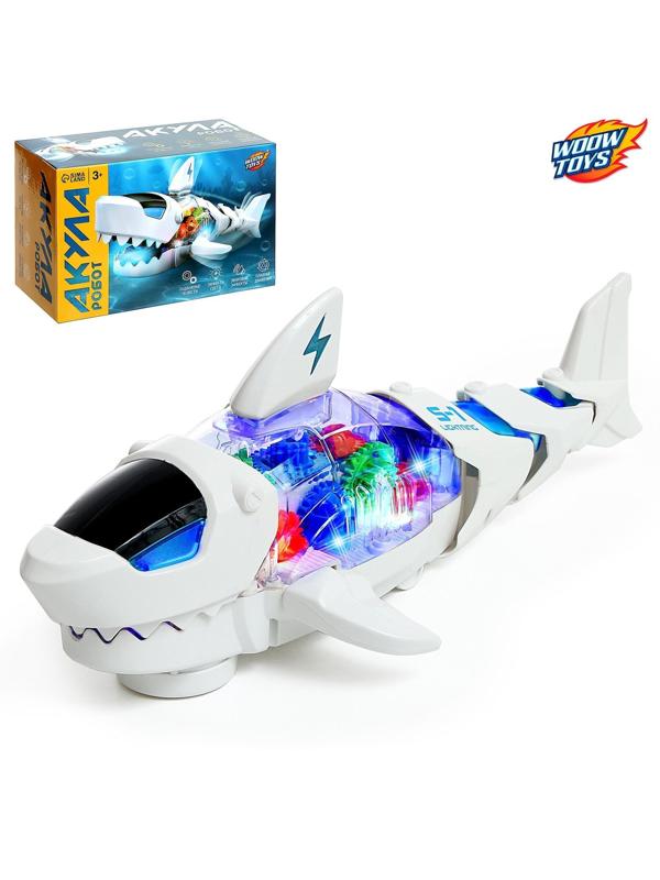 Акула «Шестерёнки», свет и звук, работает от батареек, цвет белый