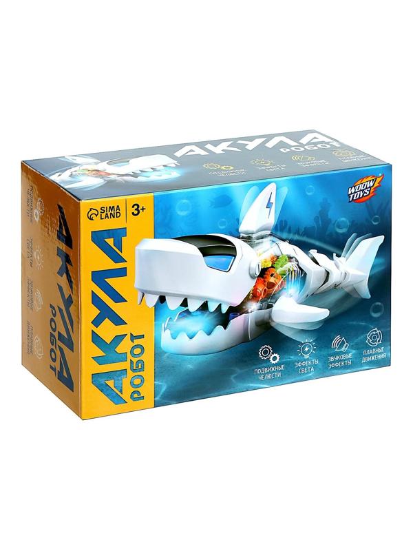 Акула «Шестерёнки», свет и звук, работает от батареек, цвет белый