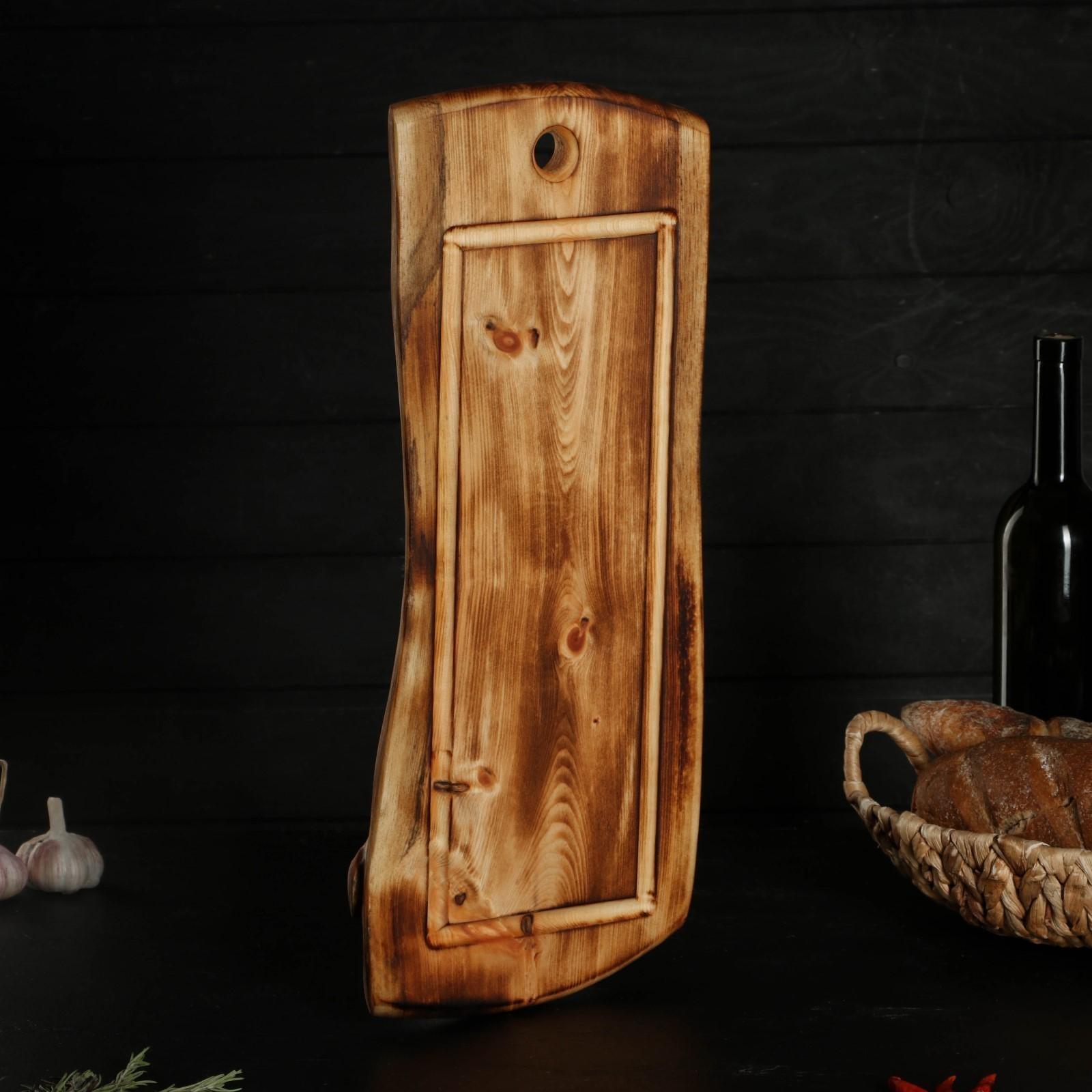 Разделочная доска в обжиге с кровостоком Wild Kitchen, 50×20-25×2,5 см, цельный массив кедра