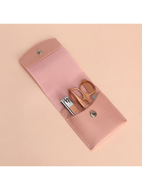 Набор маникюрный, 4 предмета, в футляре, цвет розовый