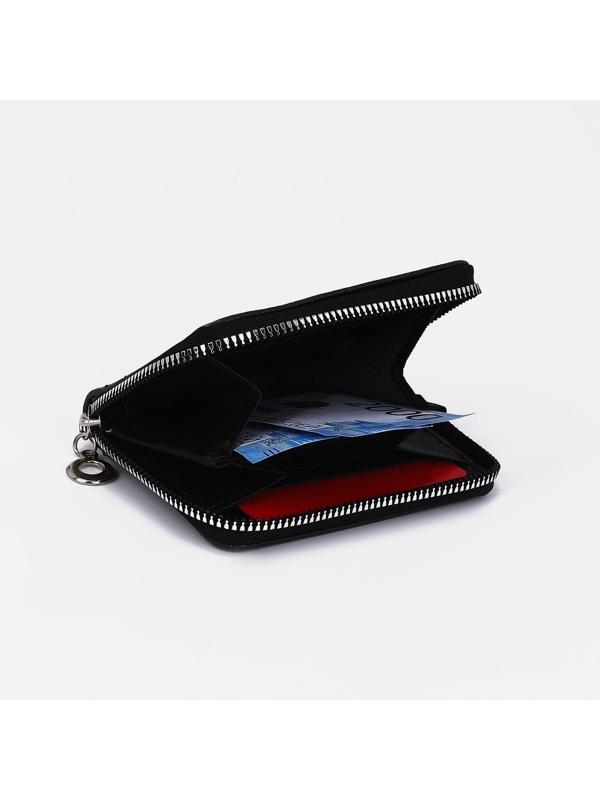 Кошелёк на молнии, отдел для карт, для монет, цвет чёрный
