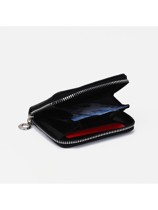 Кошелёк на молнии, отдел для карт, для монет, цвет чёрный