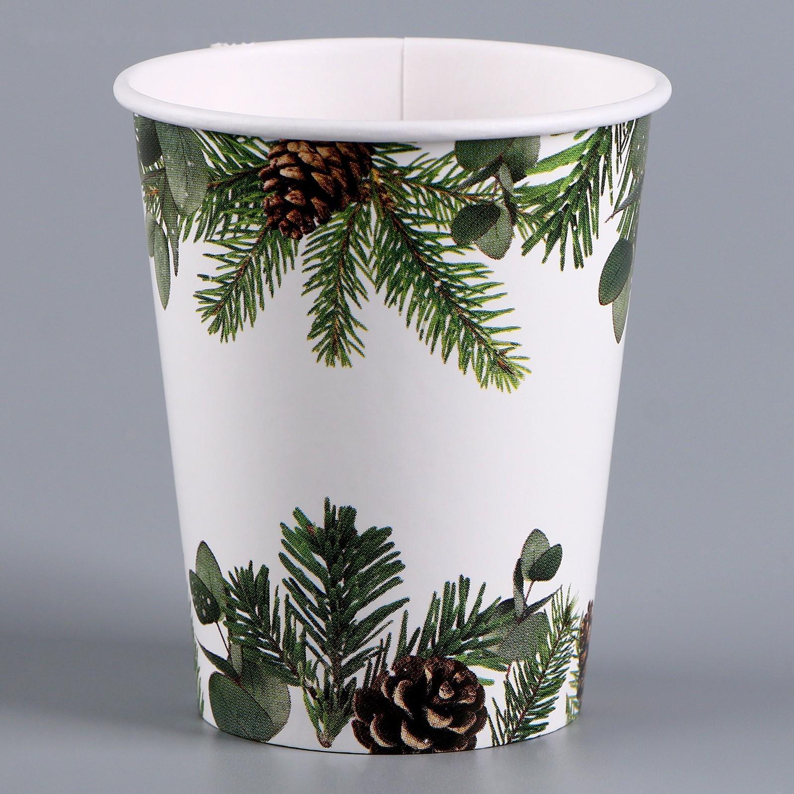 Стакан бумажный «С Новым годом», еловые ветки