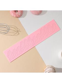 Силиконовый коврик для айсинга Доляна «Листья», 37,5×8×0,1 см, цвет розовый