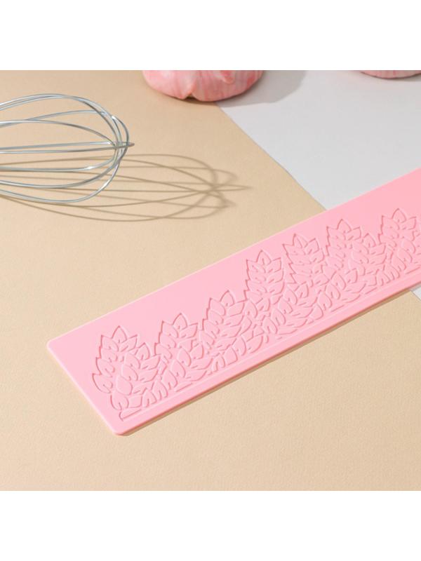 Силиконовый коврик для айсинга Доляна «Листья», 37,5×8×0,1 см, цвет розовый