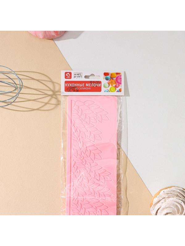 Силиконовый коврик для айсинга Доляна «Листья», 37,5×8×0,1 см, цвет розовый