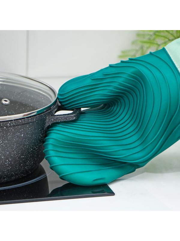 Рукавица для горячего с манжетой Доляна «Профи» 34×17,5×2см, цвет зелёный