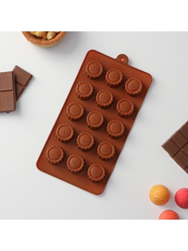 Форма силиконовая для льда и кондитерских украшений Доляна «Конди», 20×11×1,5см (2,5×2,5×1,5 см), 15 ячеек, цвет коричневый