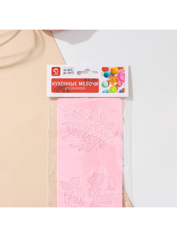 Силиконовый коврик для айсинга Доляна «Розы», 37,5×8×0,1 см,  цвет розовый