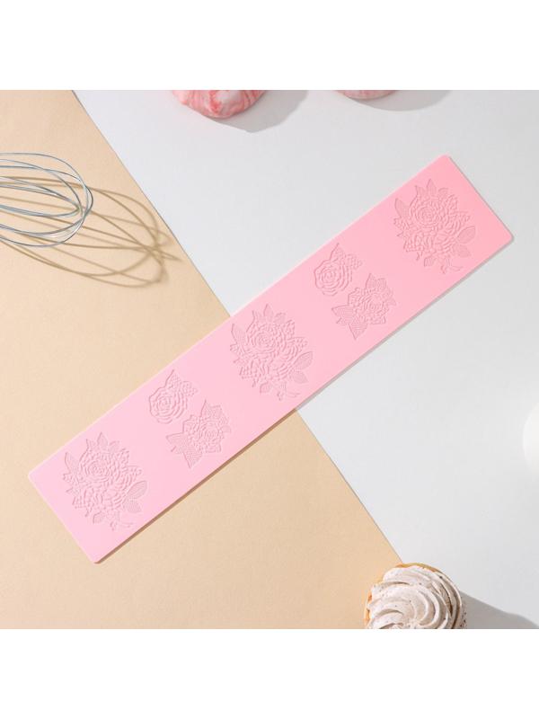 Силиконовый коврик для айсинга Доляна «Розы», 37,5×8×0,1 см,  цвет розовый