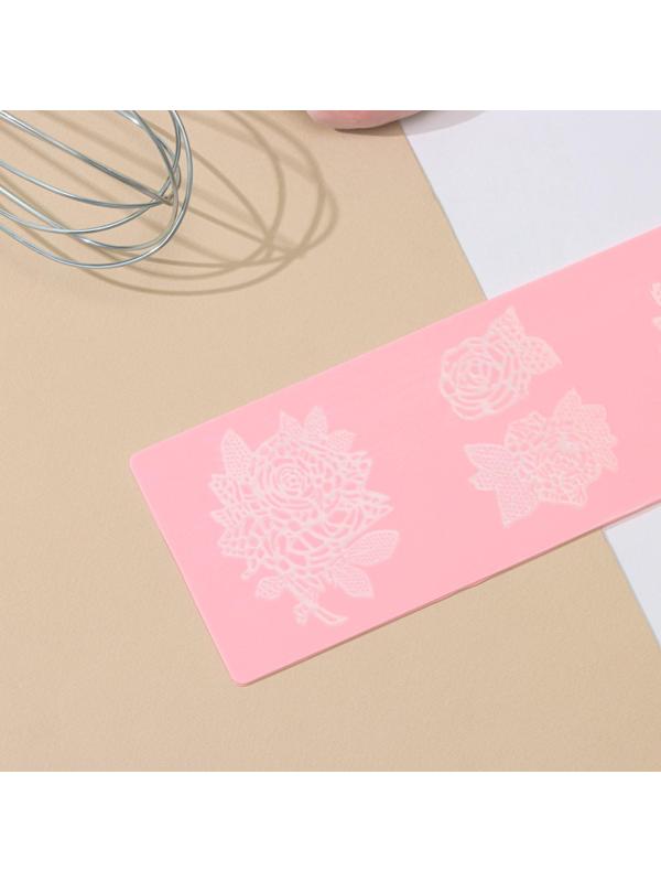 Силиконовый коврик для айсинга Доляна «Розы», 37,5×8×0,1 см,  цвет розовый