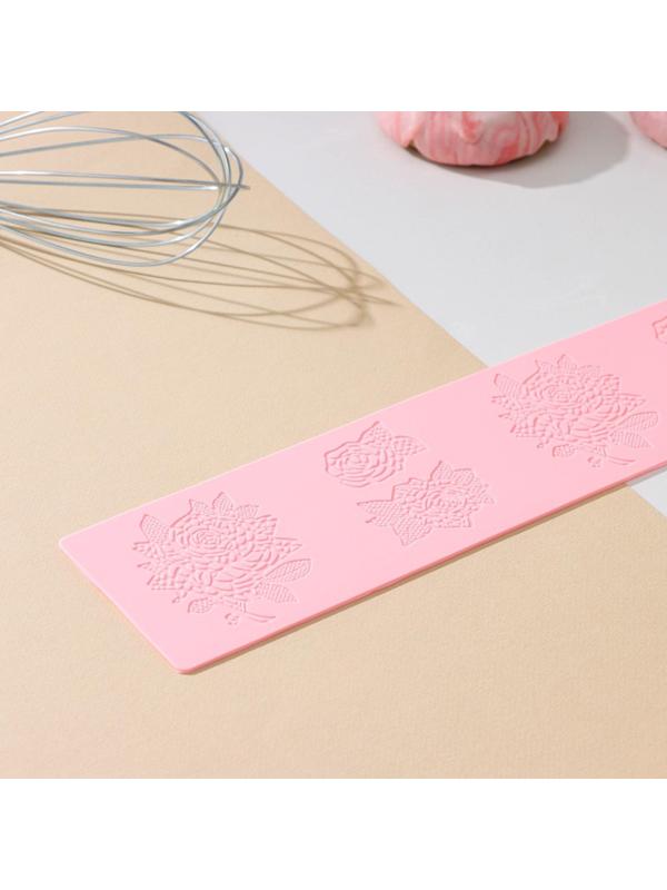 Силиконовый коврик для айсинга Доляна «Розы», 37,5×8×0,1 см,  цвет розовый