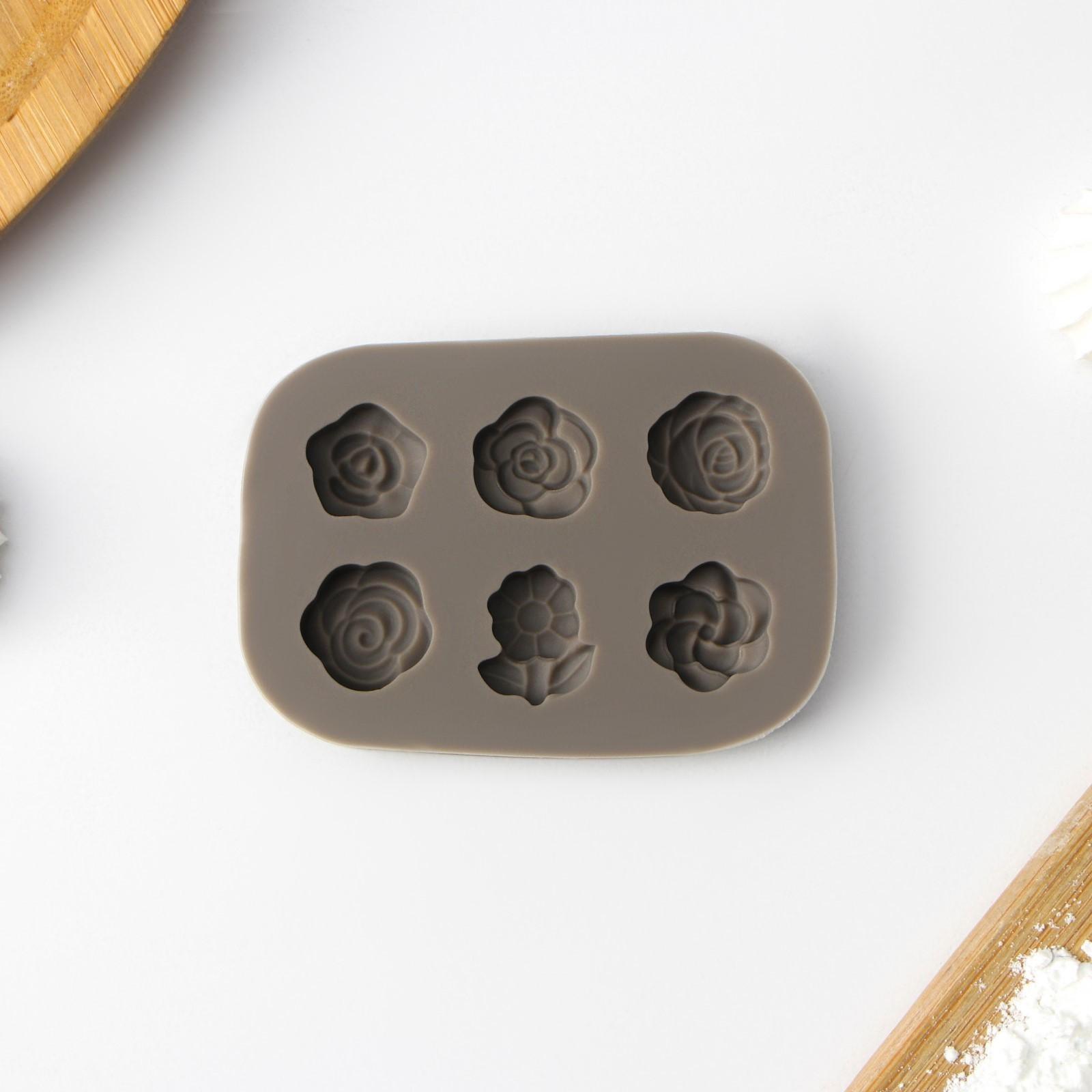 Силиконовый молд Доляна «Розочки», 6,5×4,5×0,9 см, цвет серый