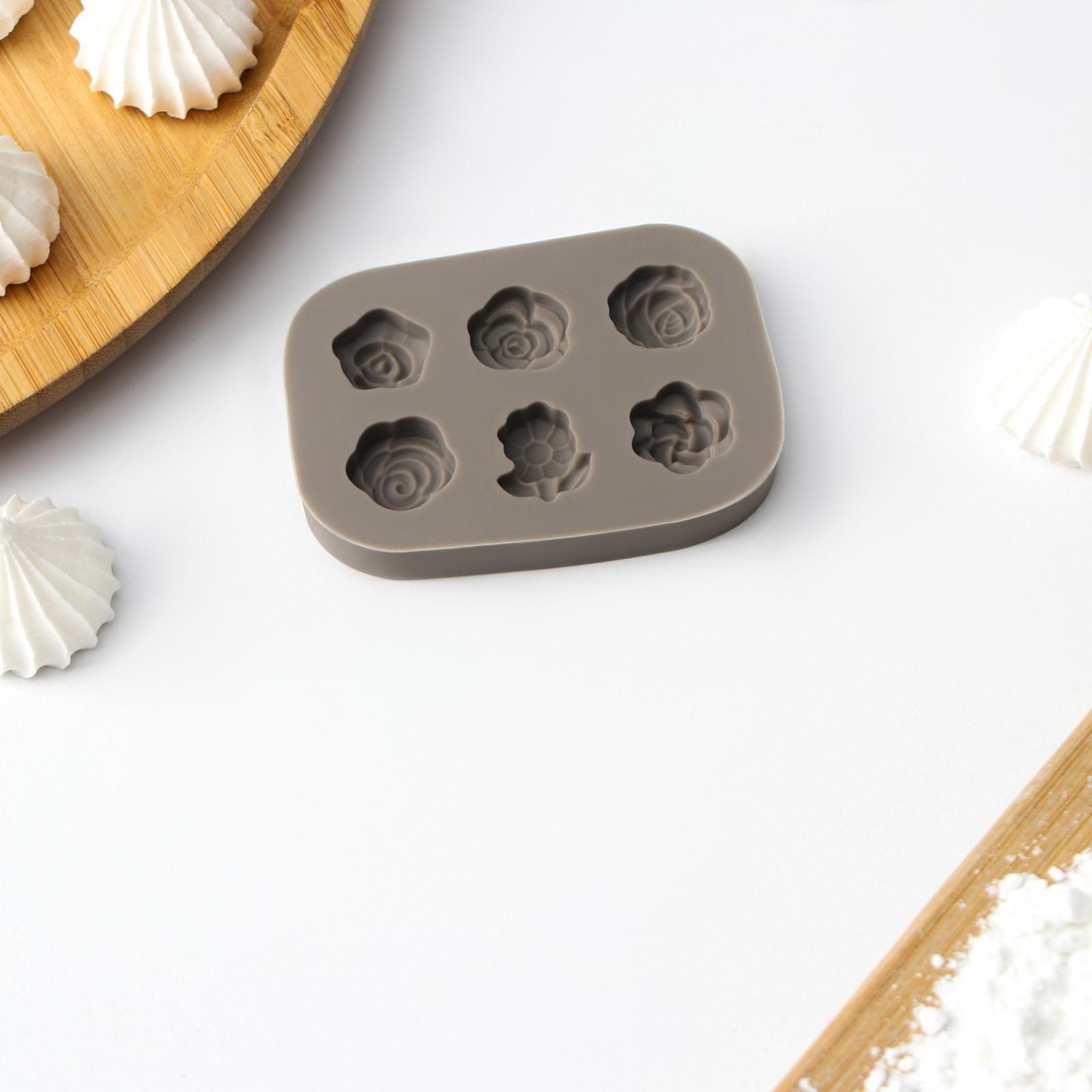 Силиконовый молд Доляна «Розочки», 6,5×4,5×0,9 см, цвет серый