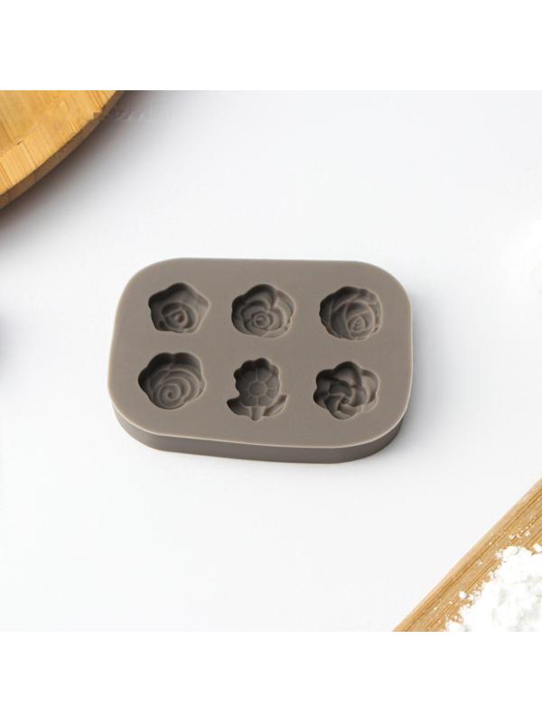 Силиконовый молд Доляна «Розочки», 6,5×4,5×0,9 см, цвет серый