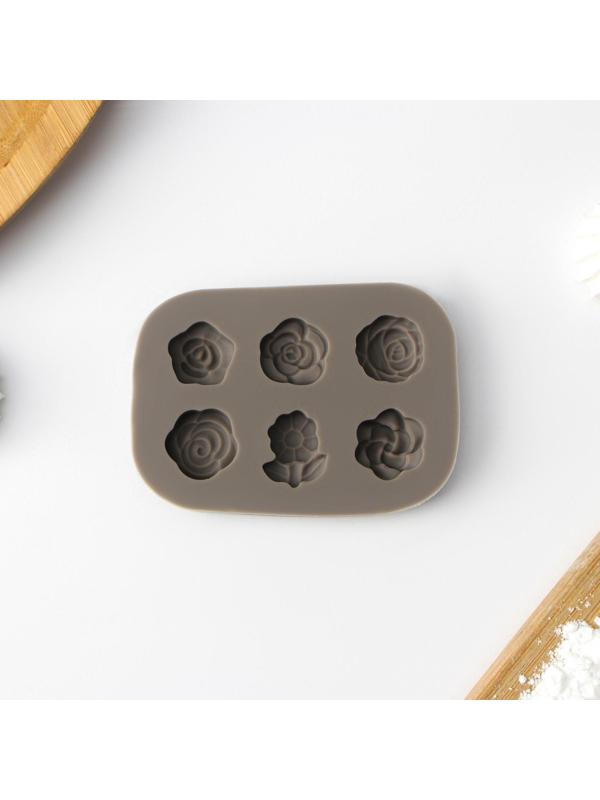 Силиконовый молд Доляна «Розочки», 6,5×4,5×0,9 см, цвет серый