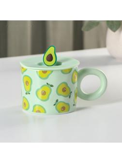 Кружка керамическая с силиконовой крышкой Доляна «Авокадо», 350 мл, цвет зелёный