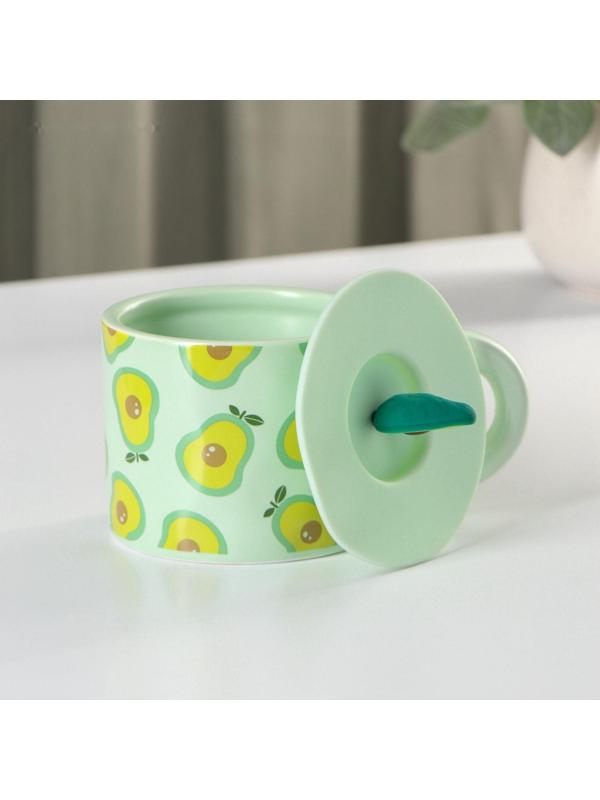 Кружка керамическая с силиконовой крышкой Доляна «Авокадо», 350 мл, цвет зелёный