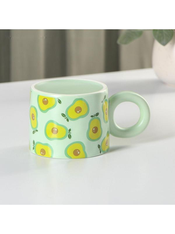 Кружка керамическая с силиконовой крышкой Доляна «Авокадо», 350 мл, цвет зелёный