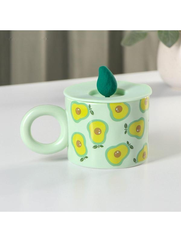 Кружка керамическая с силиконовой крышкой Доляна «Авокадо», 350 мл, цвет зелёный