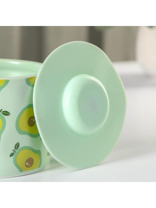 Кружка керамическая с силиконовой крышкой Доляна «Авокадо», 350 мл, цвет зелёный