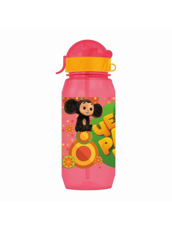 Бутылочка детская 400мл., с трубочкой и шнурком «Чебурашка», цвет и рисунок МИКС