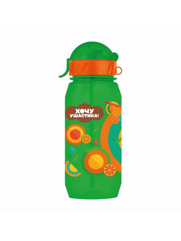 Бутылочка детская 400мл., с трубочкой и шнурком «Чебурашка», цвет и рисунок МИКС