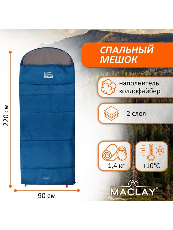 Спальник-одеяло 2 слоя, левый, с подголовником, р. 220х90 см, +10/+25 camping comfort summer