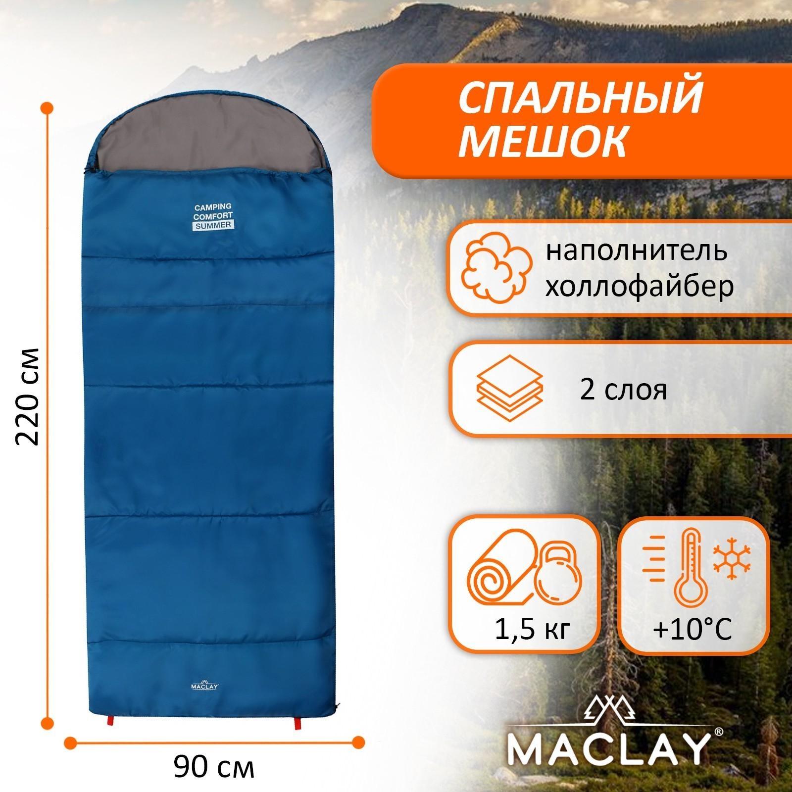 Спальник-одеяло 2 слоя, правый, с подголовником, р. 220х90 см, +10/+25 camping comfort summer