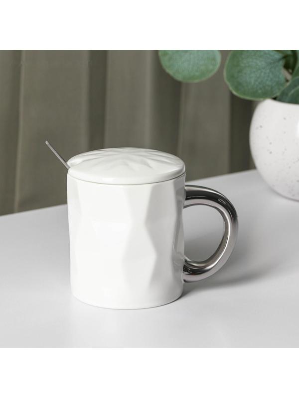 Кружка керамическая с ложкой «Стильный мишка», 320 мл, цвет белый