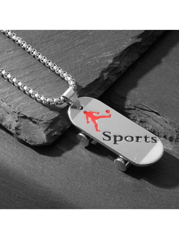 Кулон SPORTS футболист, скейт, цвет чёрно-красный в серебре, 70см